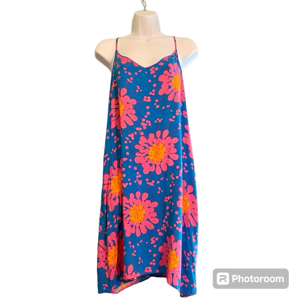Escapada Retro '70's Floral Blue Pink Racerback Spaghetti Strap Kira Sun…